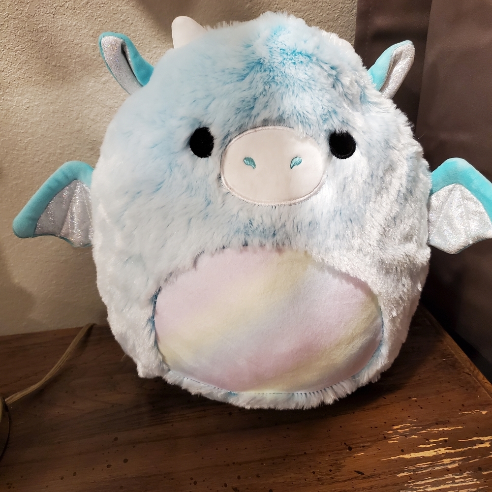 NWT Squishmallow Fuzzamallow Lorelai Teal Dragon  15in